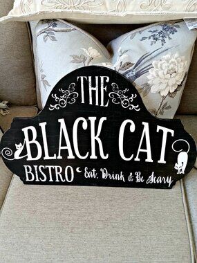 NEW! SALEM Witch BLACK CAT BISTRO Large WALL SIGN